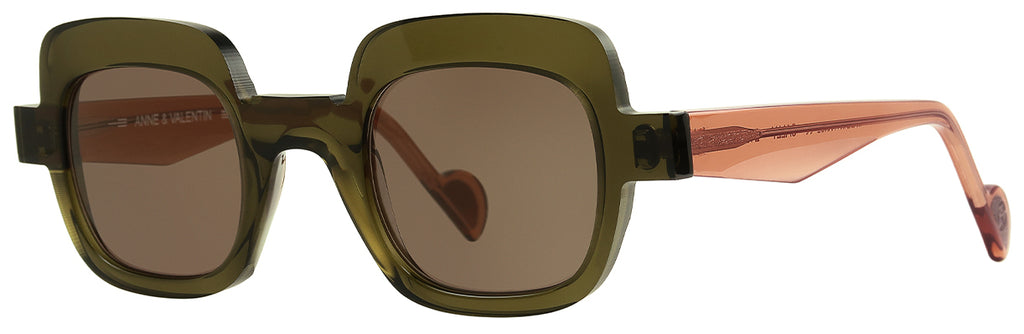 Anne & Valentin Sally acetate olive and peach sunglasses - front view
