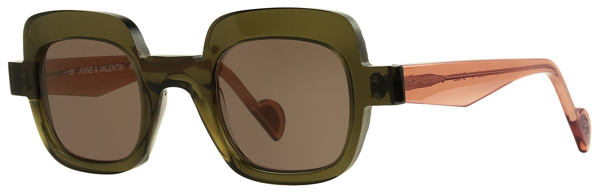 Anne & Valentin Sally acetate olive and peach sunglasses - front view